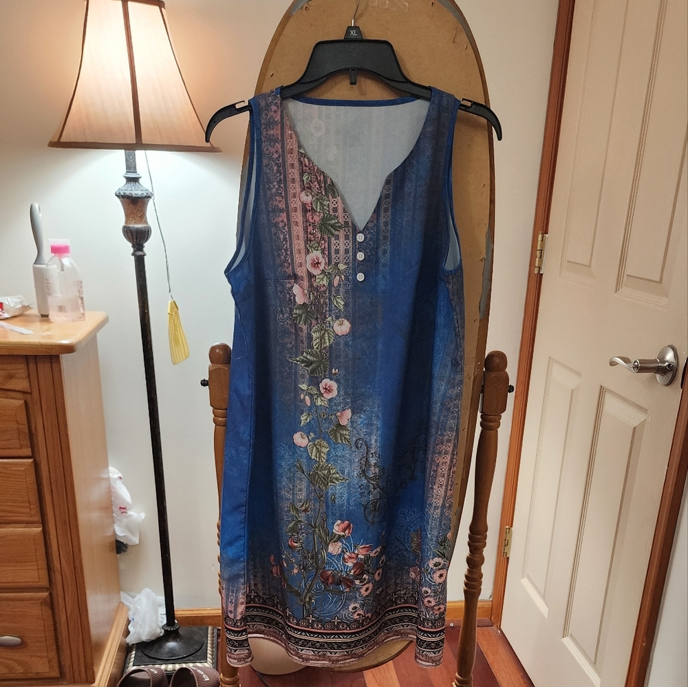 Shein Floral Sleeveless Blue Dress